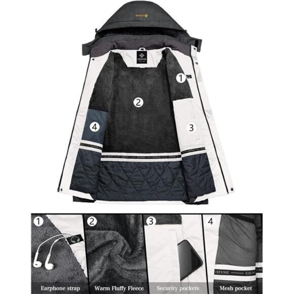 Men's Mountain Waterproof Ski Snow Jacket Winter Windproof Rain Jacket - Picture 3 of 7